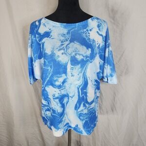 LUISA RICCI Size Medium Blue Marble Print Lightweight Dolman Slv Bateau Knit Top